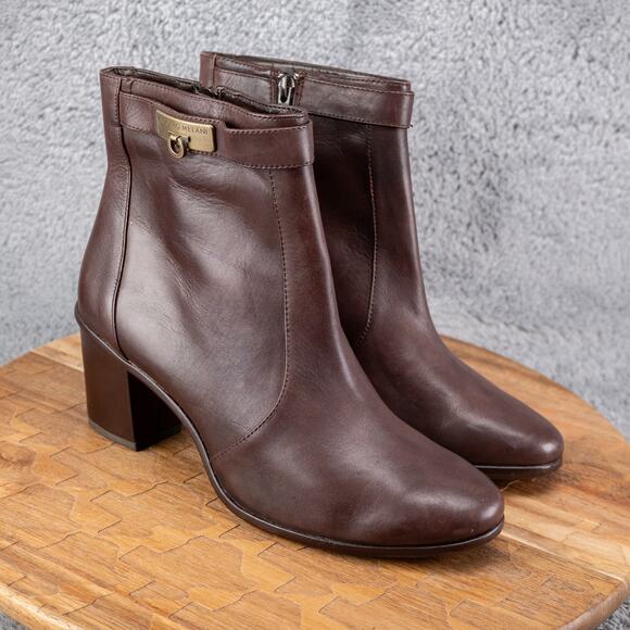 Antonio Melani Brown Leather Boots Heels Buckle Bootie Size 9 M - Picture 1 of 6